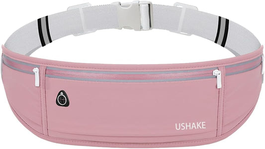 USHAKE Slim Running Belt, Workout Fanny Pack for Men Women,Exercise Waist Pack for Apple iPhone Holder, Runner Belt for Running Walking Cycling Camping Gym Red