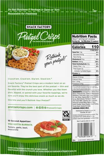 Snack Factory Garlic Parmesan Pretzel Crisps, 7.2 OZ Resealable Bag (Pack of 2)