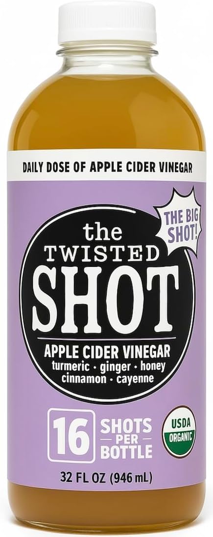 The Twisted Shot | Organic Apple Cider Vinegar Wellness Shots with Ginger, Turmeric, Honey, Cinnamon and Cayenne | Digestion, Immunity, and Gut Health Support | Ready to Drink | 32 oz