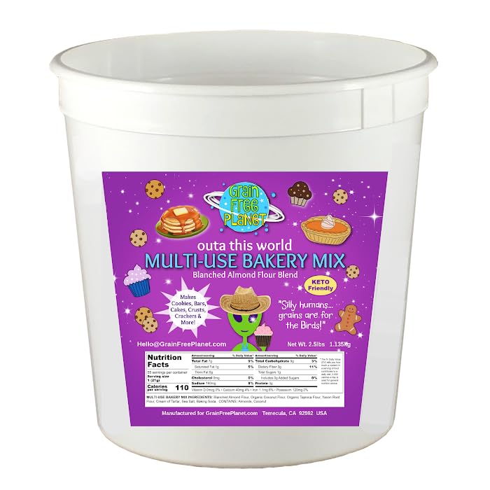 Grain Free Planet's Multi-Use Bakery Mix | Clean Keto Low Carb Baking Mix | Makes Cookies, Pancakes & Waffles, Pie Crusts, Cakes and More | Free From Gluten, Grains, Dairy, Sugar, Soy, and Lectins | 2.5 lb Tub