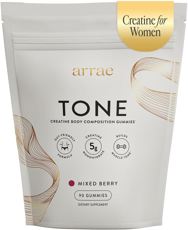 Arrae Tone Gummies – Creatine Monohydrate 5g for Women – Support Lean Muscle, Strength & Recovery – Hormone-Friendly Muscle Toning Supplement – Mixed Berry Flavor – 90 Count