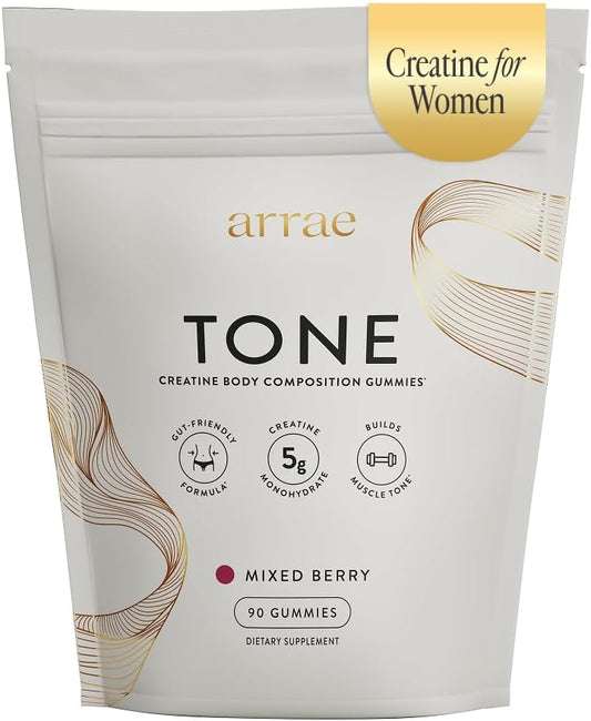 Arrae Tone Gummies – Creatine Monohydrate 5g for Women – Support Lean Muscle, Strength & Recovery – Hormone-Friendly Muscle Toning Supplement – Mixed Berry Flavor – 90 Count