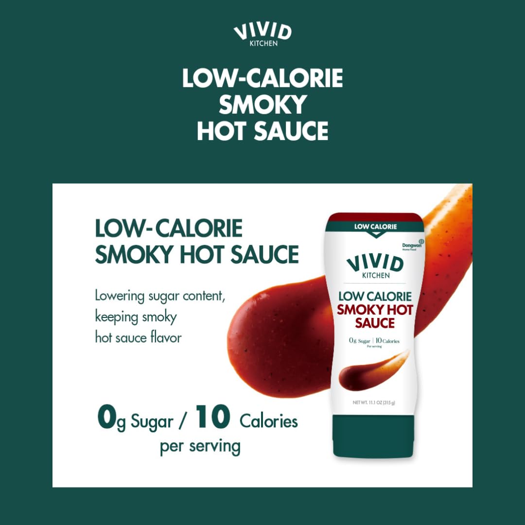 VIVID KITCHEN Low-Calorie Smoky Hot Sauce - 2 Pack - Zero Sugar, 10 Cal/Serving - Allulose Sweetened, No Preservatives or MSG - Easy Squeeze Bottle - Sauce for Tacos & Grilled Meats
