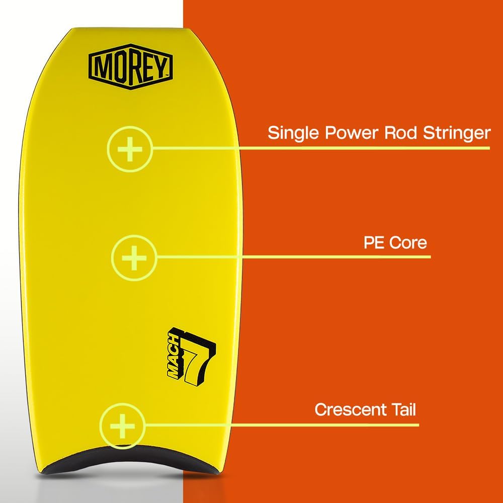 MOREY® Mach 7, Pro Bodyboard; Body Boards for Beach, Embedded Rod for Durability, Engineered with HDPE Slick Bottom for Speed (2025 Model)