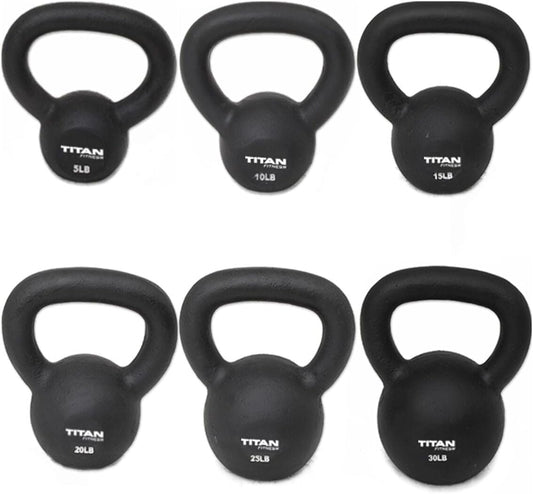 Titan Fitness Cast Iron Kettlebell 150 lb. Set 5 10 15 20 25 30 pounds