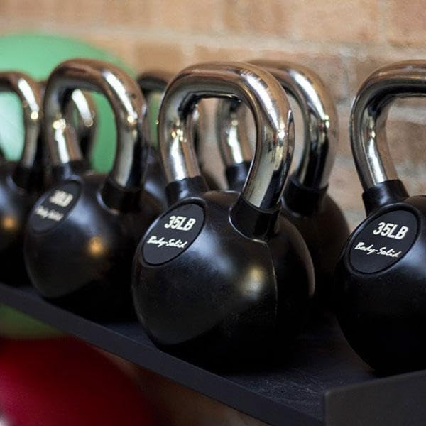 Body-Solid Rubber Coated Kettlebells with Kettle Grip Chrome Handle, Kettlebells for Weight Training and Core Workout Exercise Equipment.