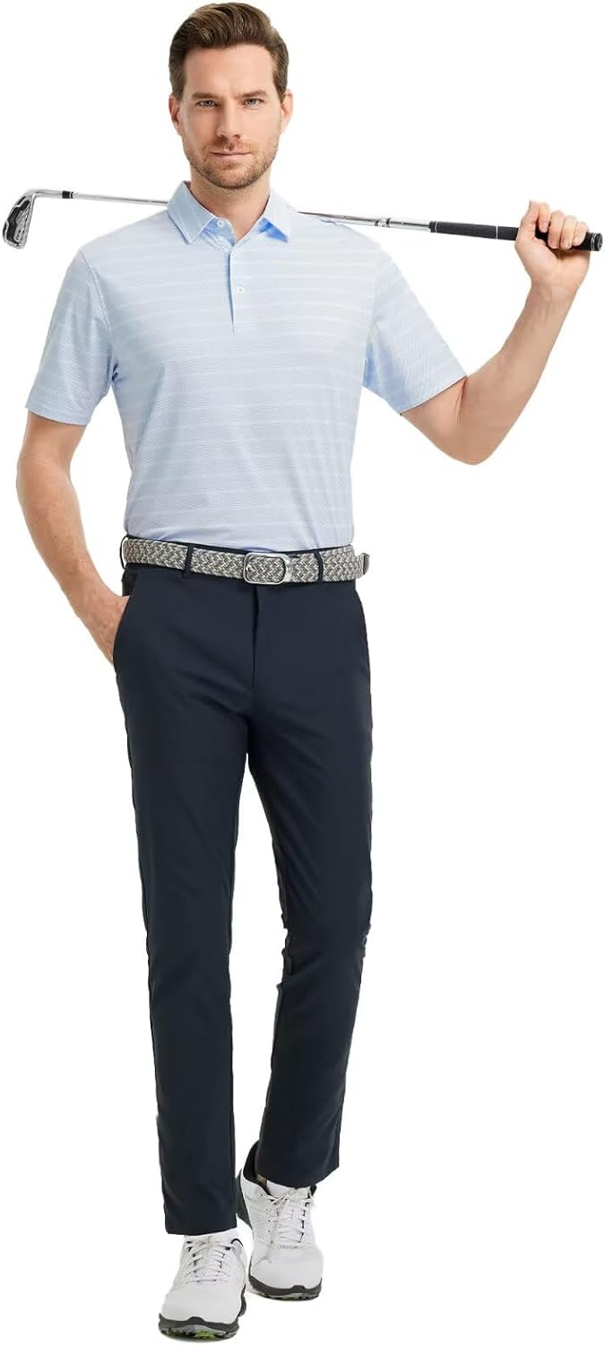 M MAELREG Golf Shirts for Men Short Sleeve Dry Fit Casual Striped Performance Moisture Wicking Collared Mens Polo Shirts