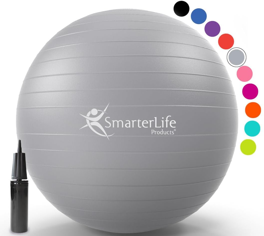 SmarterLife Exercise Ball Yoga Ball for Fitness, Balance, Stability, or Pregnancy, Gym Ball for Core Workout, Physical Therapy, Yoga Ball Chair for Office, Anti-Slip Anti-Burst