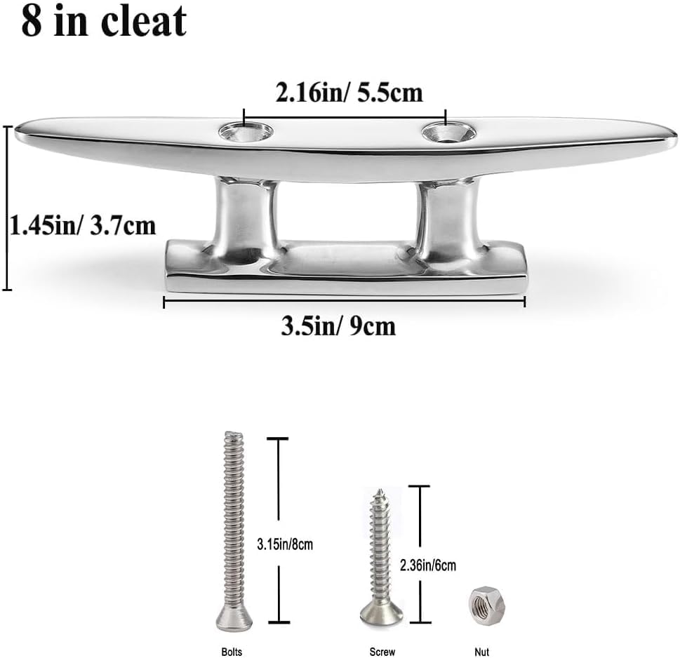 Boat Cleat Open Base Boat Cleat 4/5/6/8 inch, Dock Cleat All 316 Stainless Steel Boat Mooring Accessories, Include Installation Accessories Screws