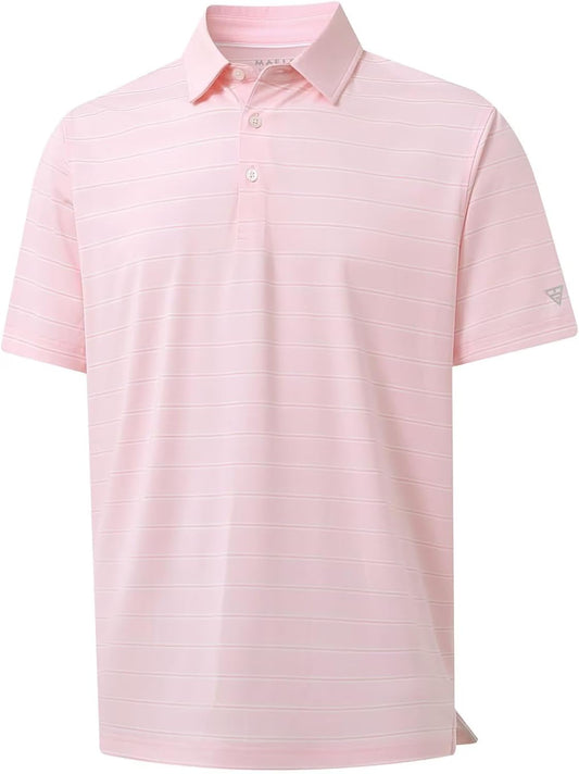 M MAELREG Golf Shirts for Men Moisture Wicking Striped Polo Performance Dry Fit Business Sports Mens Polo Shirts Short Sleeve