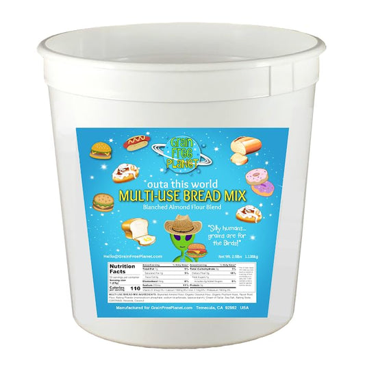 Grain Free Planet's Multi-Use Bread Mix | Clean Keto, Gluten Free, 100% Grain Free | Free from Sugar, Dairy, Lectins, Yeast and Soy | Low Carb Baking Mix | Diabetic, Atkins, and Weight Watchers Friendly | 2.5lb Tub