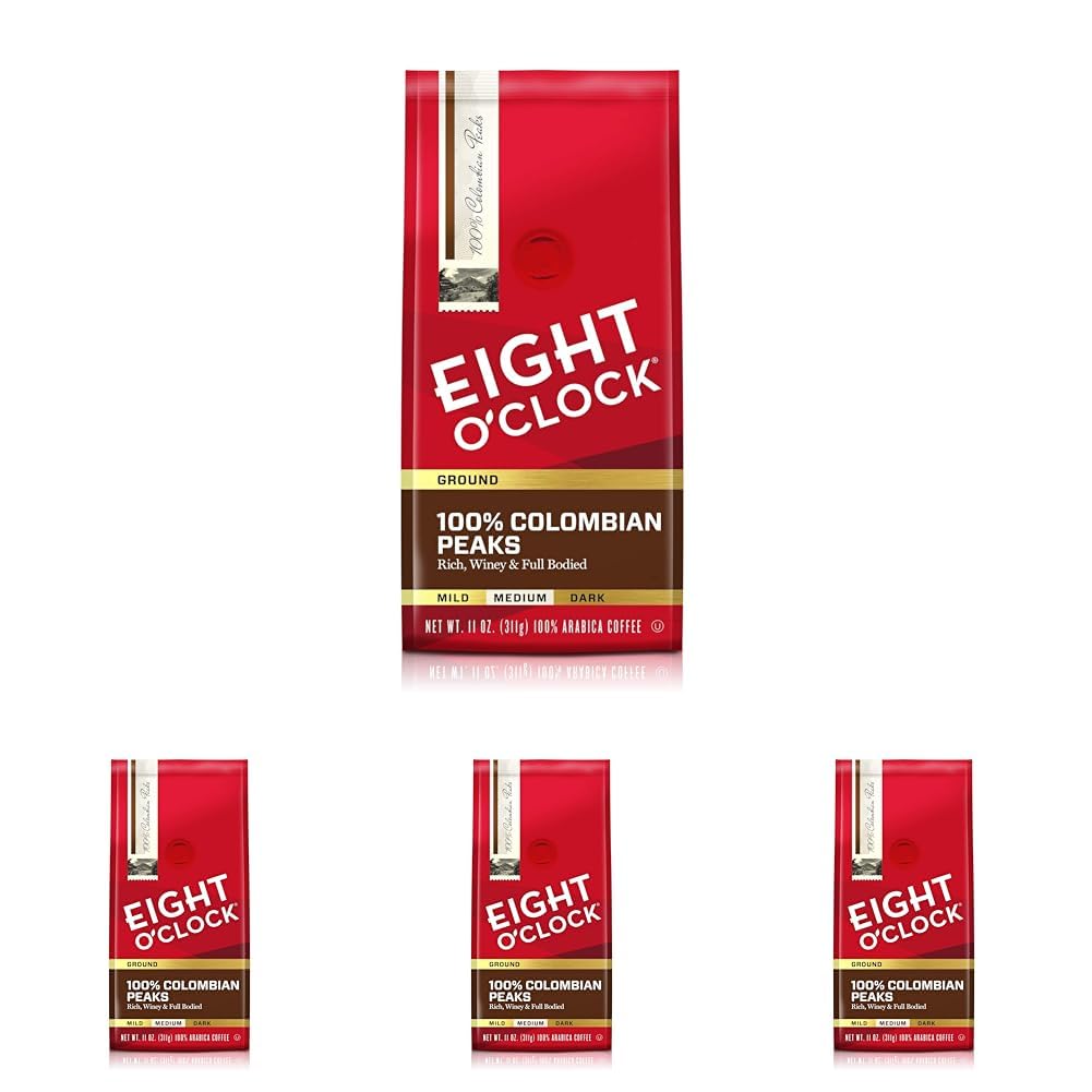 Eight O'Clock Coffee Eight O'Clock Ground Coffee, 100% Colombian Peaks, 11 Ounce (Pack of 4)