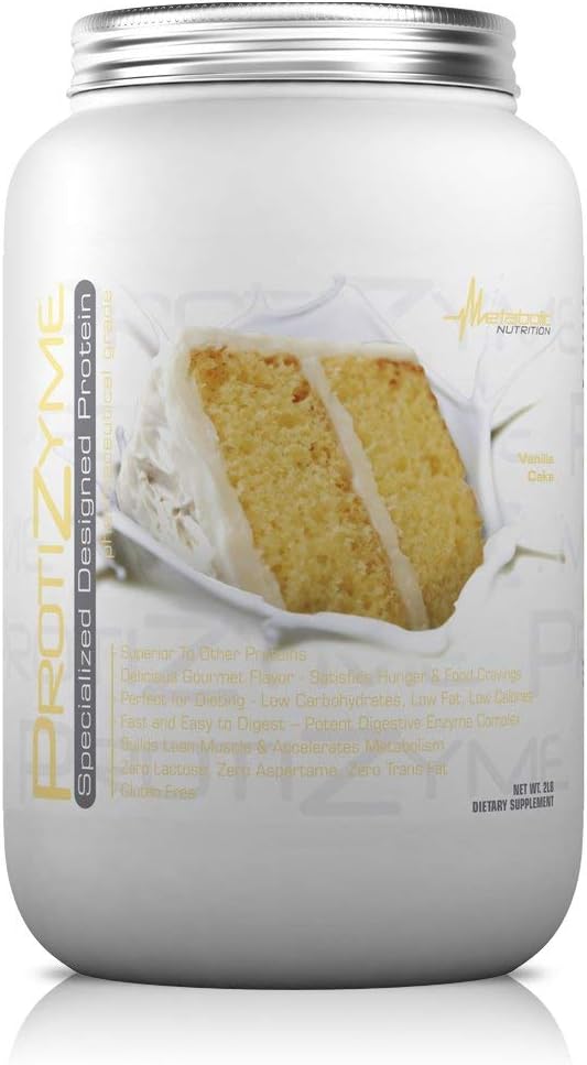 Metabolic Nutrition | Protizyme | 100% Whey Protein Powder | High Protein, Low Carb, Low Fat with Digestive Enzymes, 24 Essential Vitamins and Minerals | Vanilla Cake, 2 Pound