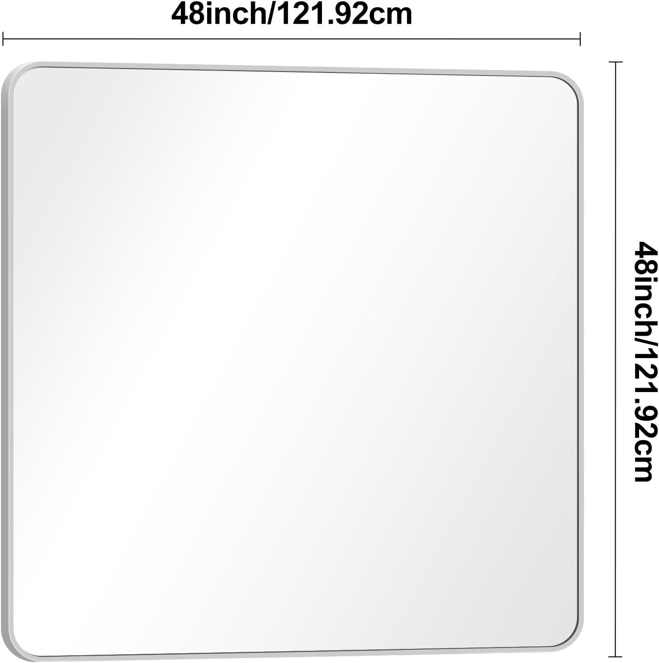 Silver Bathroom Mirror,48x48 inch Wall Mirror for Bathroom Wall Mounted,Rectangle Mirror for Bathroom Over Sink,Modern Frame Round Corner for Living Room,Bedroom Entryway,Horizontal/Vertical