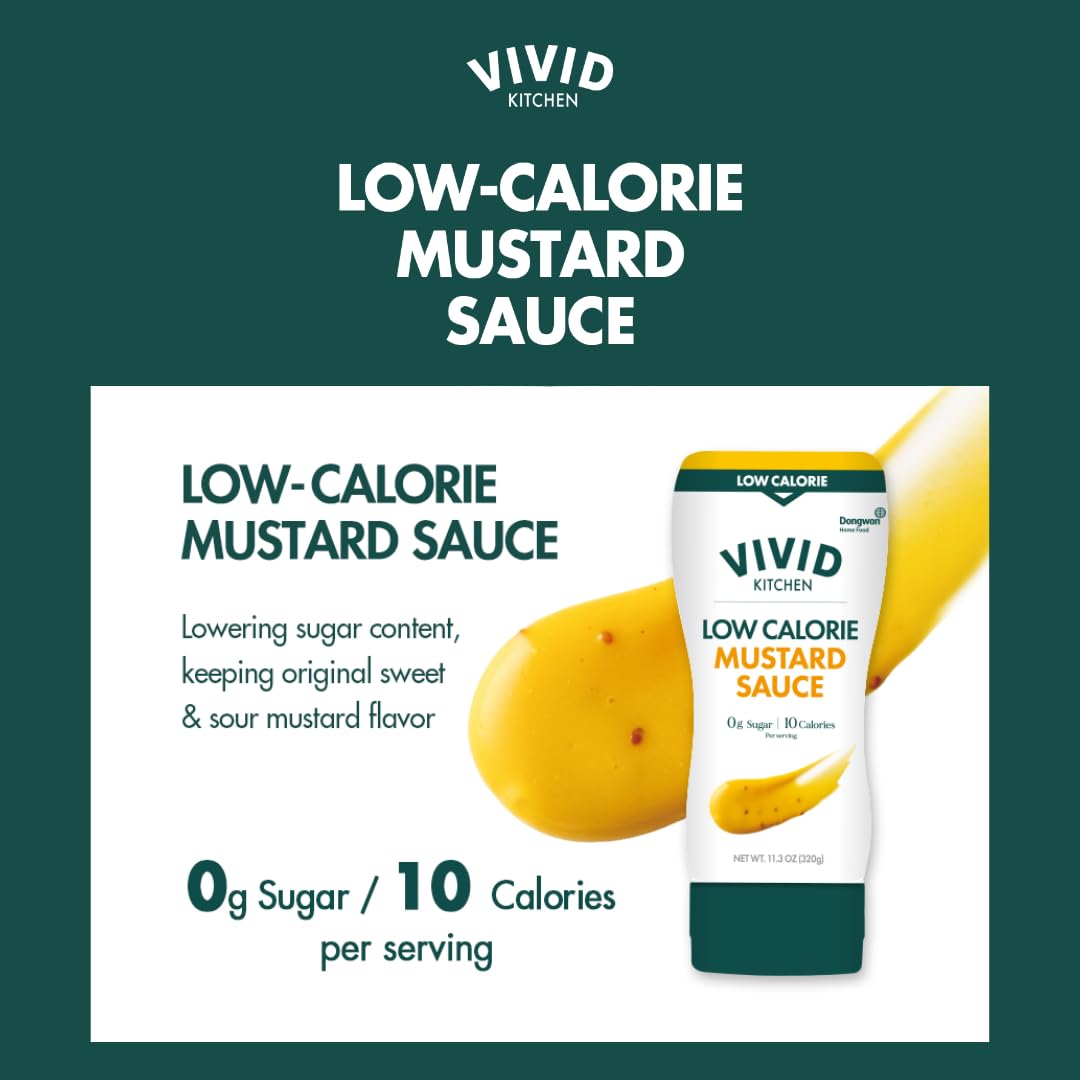 VIVID KITCHEN Low-Calorie Mustard Sauce - 2 Pack - Low Sugar, 10 Cal/Serving - Allulose Sweetened, No Preservatives or MSG - Easy Squeeze Bottle - Healthy, Flavorful Mustard for Sandwiches, Dressings, Marinades & More