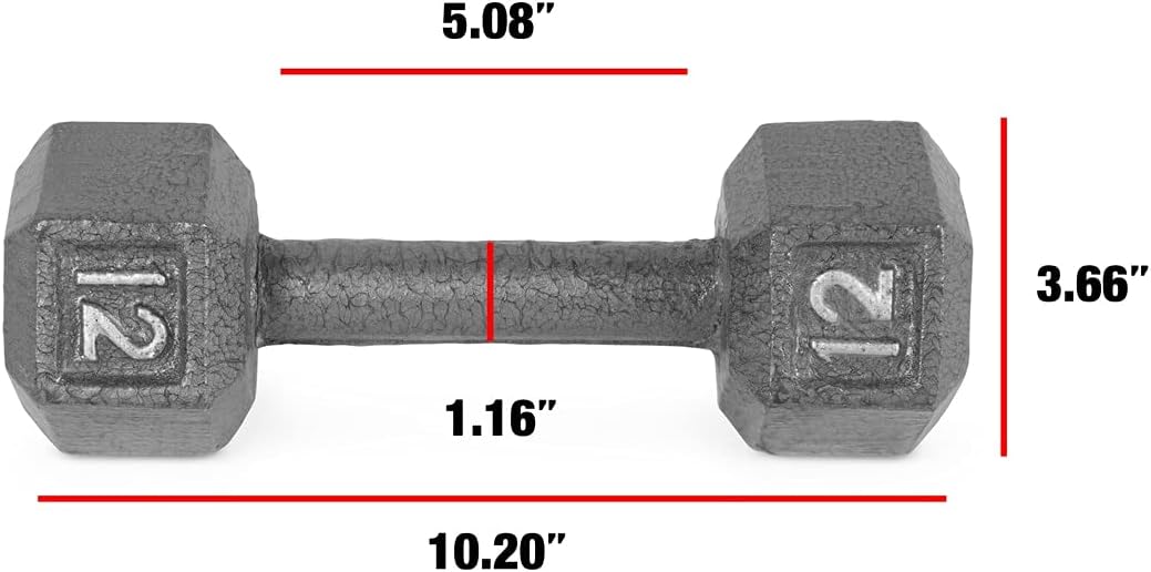 WF Athletic Supply Cast Iron Solid Hexagon Gray/Black Dumbbells, Strength Training Free Weights Set of 2 for Women and Men, Hand Weights Sold by Pairs, Multi-Select Size Options Available