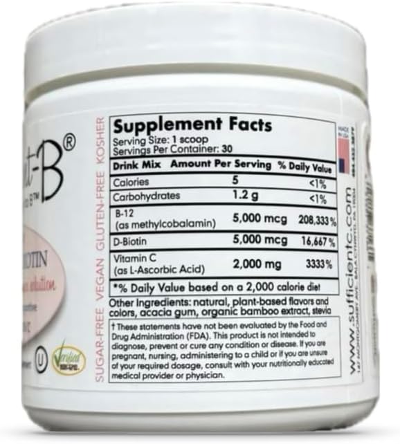 Sufficient-C Abundant-B High-Dose Methyl B-12 and Biotin Pink Lemonade Energy Drink Mix Solution - Flavor w/Function in Each Refreshing sip!