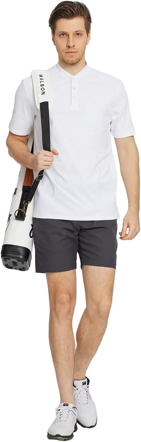 M MAELREG Collarless Golf Shirts for Men Dry Fit Moisture Wicking Performance Solid Casual Mens Henley Shirts Short Sleeve