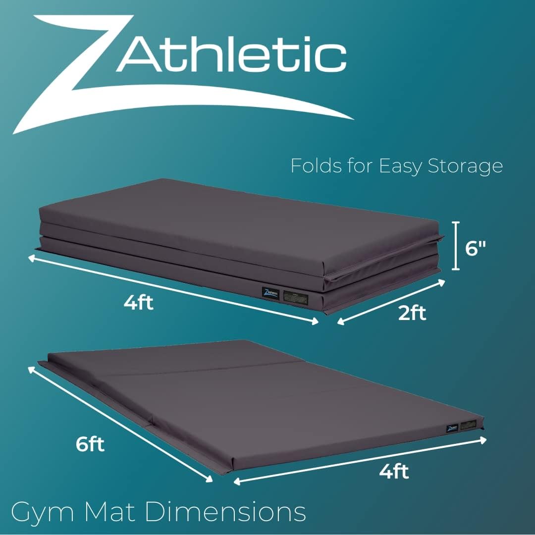 Z Athletic Folding Mat for Gymnastics, Tumbling, Cheerleading, and More, 4 Ft x 6 Ft x 2 In