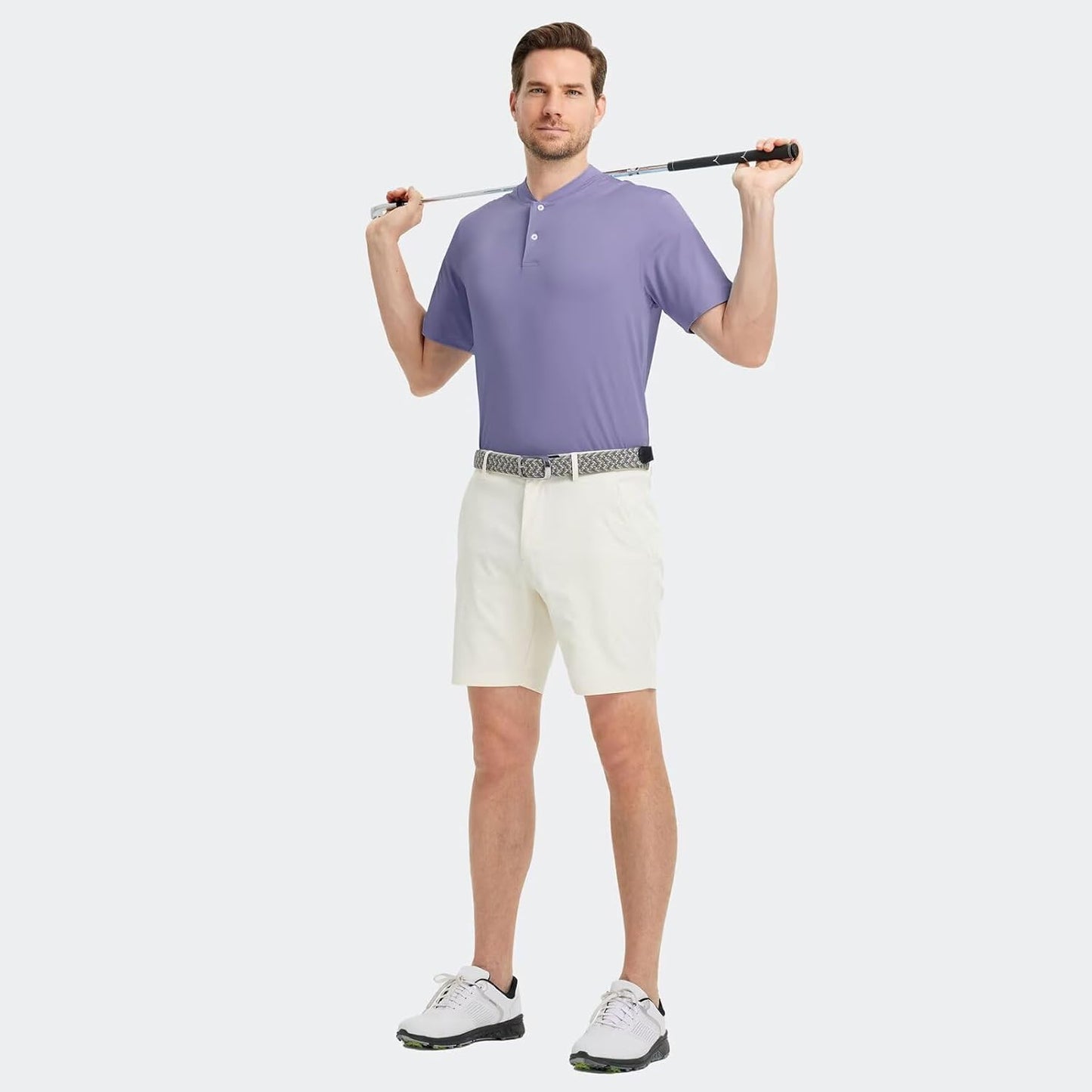 M MAELREG Collarless Golf Shirts for Men Dry Fit Moisture Wicking Performance Solid Casual Mens Henley Shirts Short Sleeve