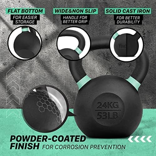 Yes4All Powder Coated Cast Iron Kettlebell Strength Training Kettlebells Weight Set for Full Body Workout, Home Gym