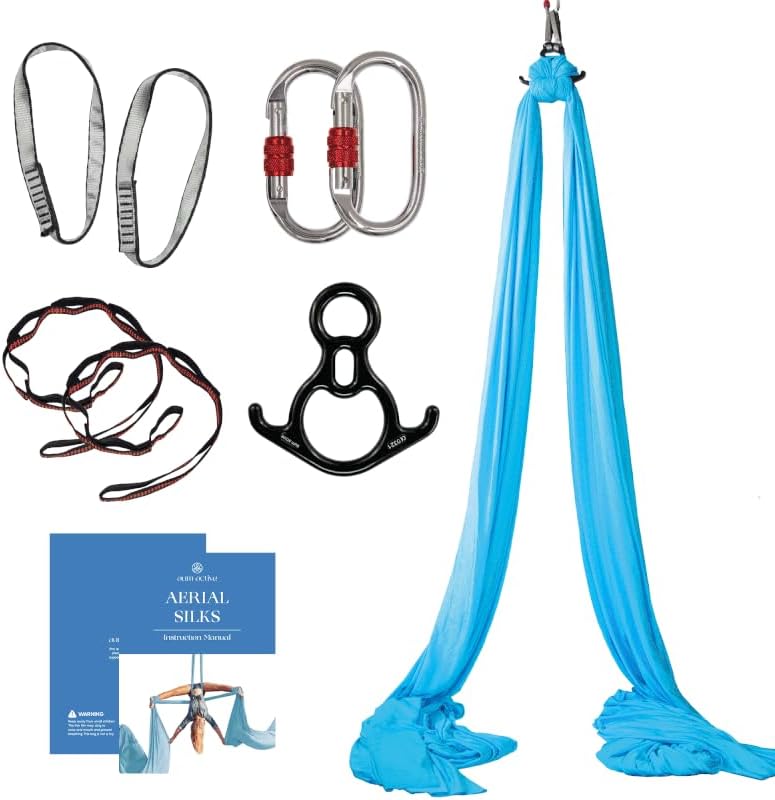 Aerial Silks Starter Kit - Durable 9 Yards of Aerial Yoga Hammock with Hardware & Guide - Aerial Swing for Acrobatic Flying Yoga & All Levels (Aerial Rigging Point Up to 13ft)