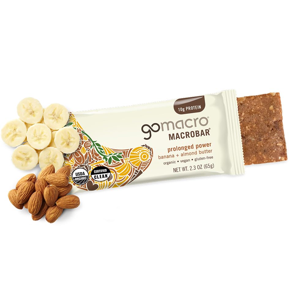 GoMacro MacroBar Organic Vegan Protein Bars - Banana + Almond Butter, (2.3 Ounce Bars, 12 Count)