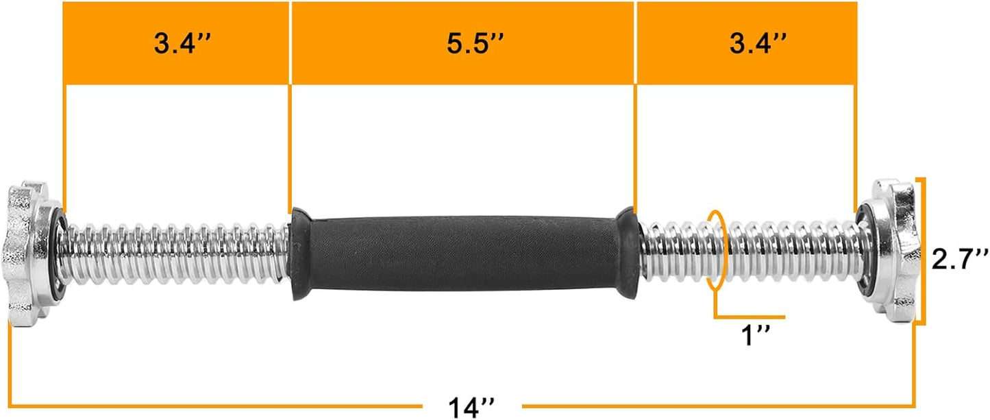 Threaded Dumbbell Rubber/Chrome Handles 1 Inch Pair, Adjustable Dumbbell Bar Handles, Fits Standard Weight Plates with 1” Diameter, for Gym Workouts, Exercise, Weightlifting, Sold in Pair