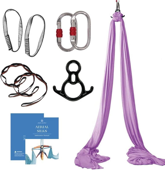 Aerial Silks Starter Kit - Durable 9 Yards of Aerial Yoga Hammock with Hardware & Guide - Aerial Swing for Acrobatic Flying Yoga & All Levels (Aerial Rigging Point Up to 13ft)