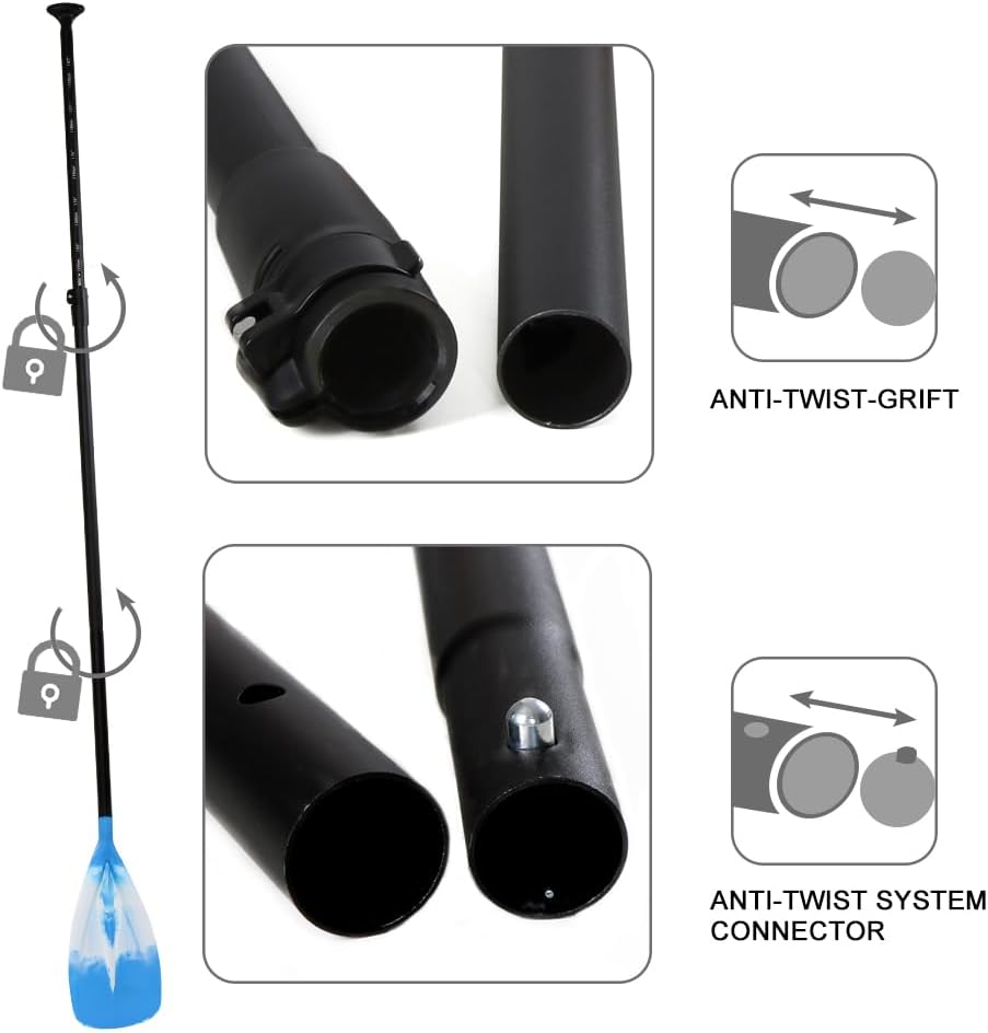 SUP Paddle - 3-Piece Adjustable Aluminium SUP Paddle with Glass Fiber Blade for Surfing, Floating, Water Sports