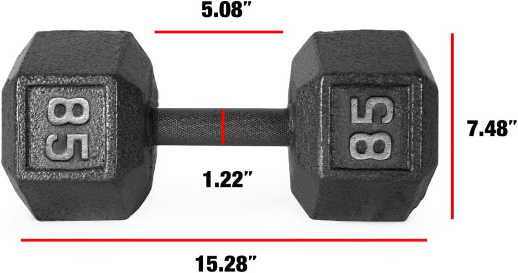 WF Athletic Supply Cast Iron Solid Hexagon Gray/Black Dumbbells, Strength Training Free Weights Set of 2 for Women and Men, Hand Weights Sold by Pairs, Multi-Select Size Options Available