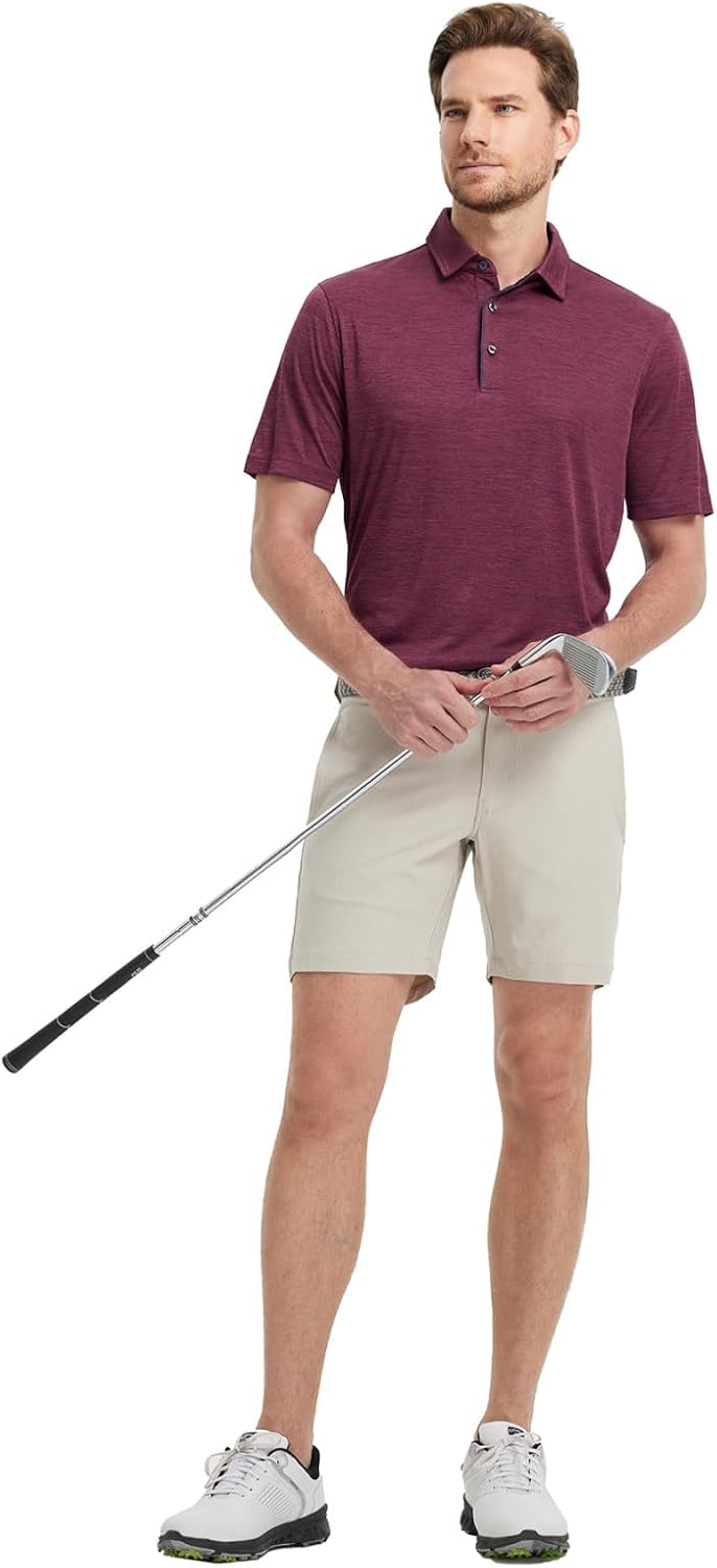 M MAELREG Golf Shirts for Men Short Sleeve Dry Fit Casual Striped Performance Moisture Wicking Collared Mens Polo Shirts