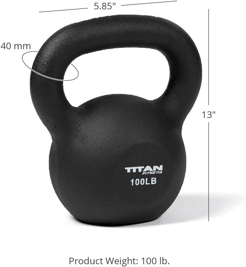 Titan Fitness 100 LB Cast Iron Kettlebell, Single Piece Casting, LB Markings, Full Body Workout