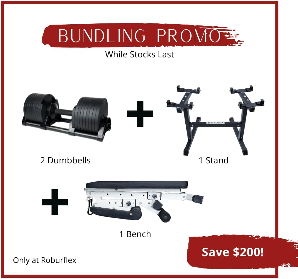 Adjustable Dumbbell (Single) by ROBURFLEX for Workout Strength Training Fitness Home Gym