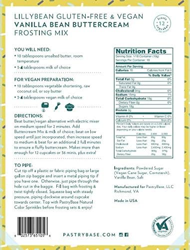 LillyBean Gluten Free Vanilla Bean Buttercream Frosting Mix with No Artificial Colors - Dairy and Soy Free, Vegan Icing for Decorating Cakes, Cupcakes, Cookies - 12 oz