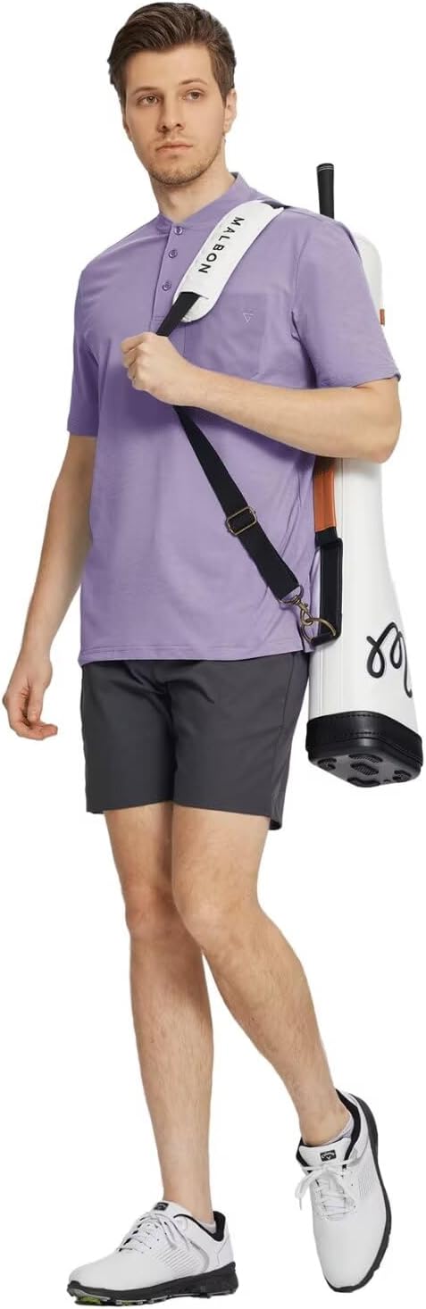 M MAELREG Collarless Golf Shirts for Men Dry Fit Moisture Wicking Performance Solid Casual Mens Henley Shirts Short Sleeve