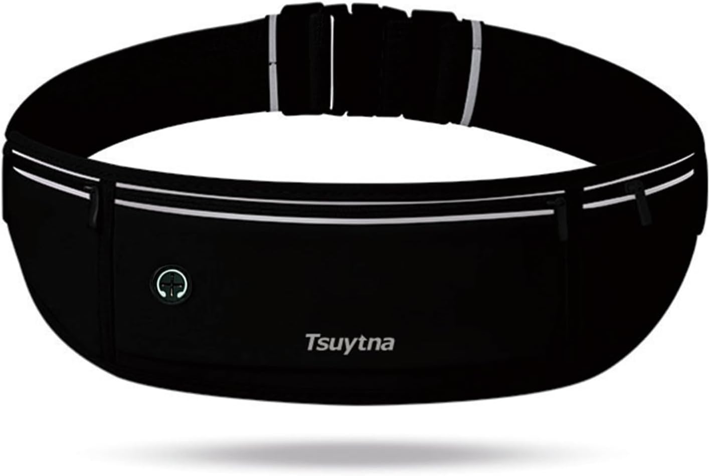 Running Belt for Women & Men - Slim Phone running belt with Water-Resistant Phone Holder, 3 pockets Adjustable Waist Strap, Reflective Safety Design for Running, Hiking, Travel，Fitness(Black)