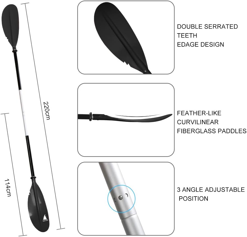 Kayak Paddle - Adjustable 2 Pieces Aluminum Alloy Shaft with Glass Fiber Blade for Surfing,Oar Fishing Easy Packable Travel