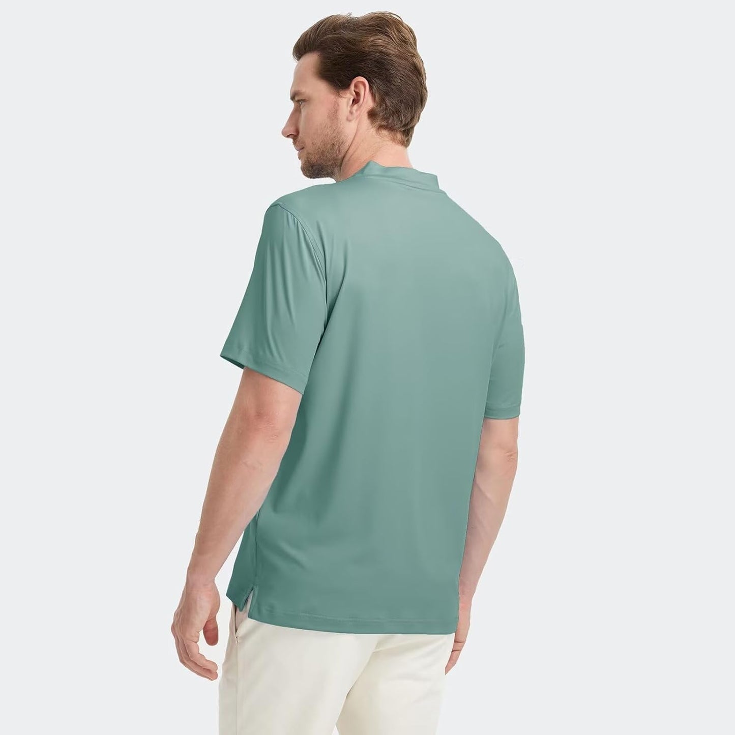 M MAELREG Collarless Golf Shirts for Men Dry Fit Moisture Wicking Performance Solid Casual Mens Henley Shirts Short Sleeve