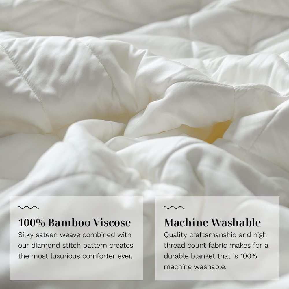 LUXOME Lightweight Blanket | 100% Rayon (Viscose) from Bamboo Fabric & Fill | Full/Queen - 86"x92" | Super Soft | Thermal-Regulating | Ivory