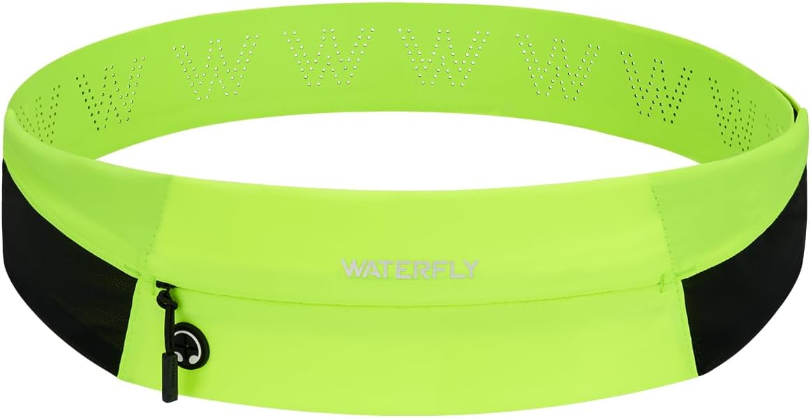WATERFLY Running Belt Fanny Pack: Slim Waist Bag for Men Women, Workout Fitness Phone Holder for Exercise Marathon Jogging-Fluorescent Green