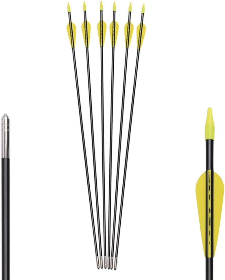 6875 Fiberglass Arrows Archery 24/26/28/30Inch Target Shooting Safetyglass Recurve Bows Suitable for Youth Children Woman Beginner (tigerspot Yellow Vanes)