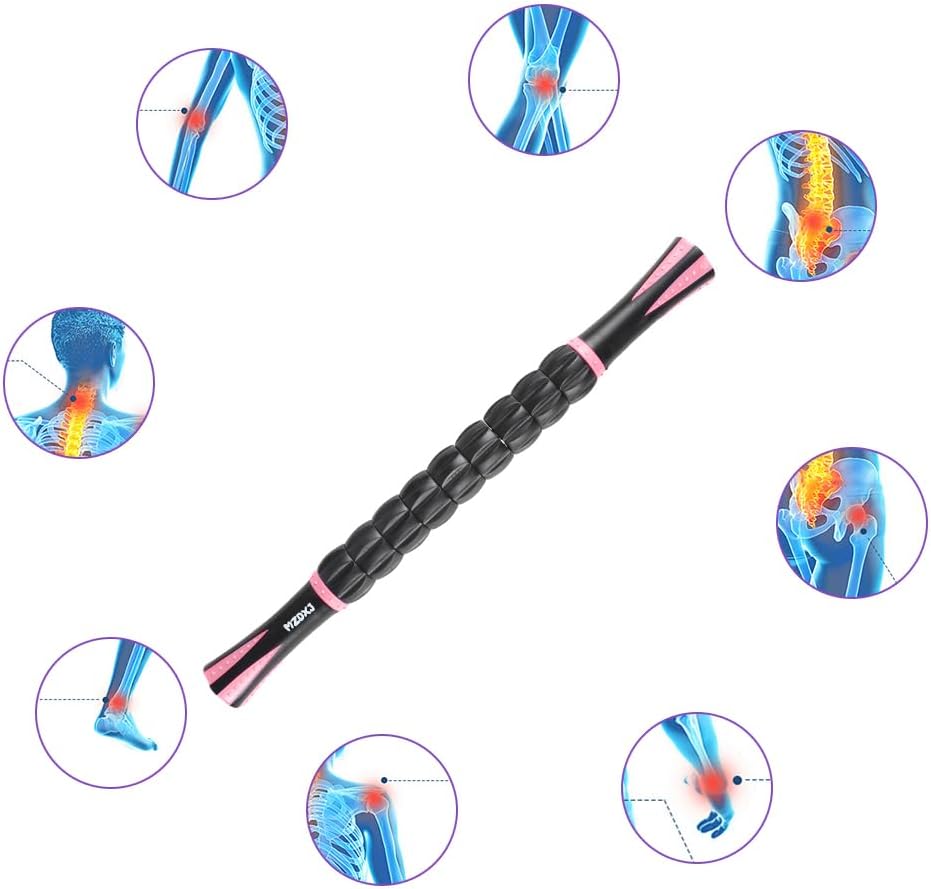 Muscle Roller Stick for Athletes, Massage Roller to Reduce Muscle Soreness, Cramping & Tightness - Legs, Arms, Back & Calves (Black Pink- 18 inch)