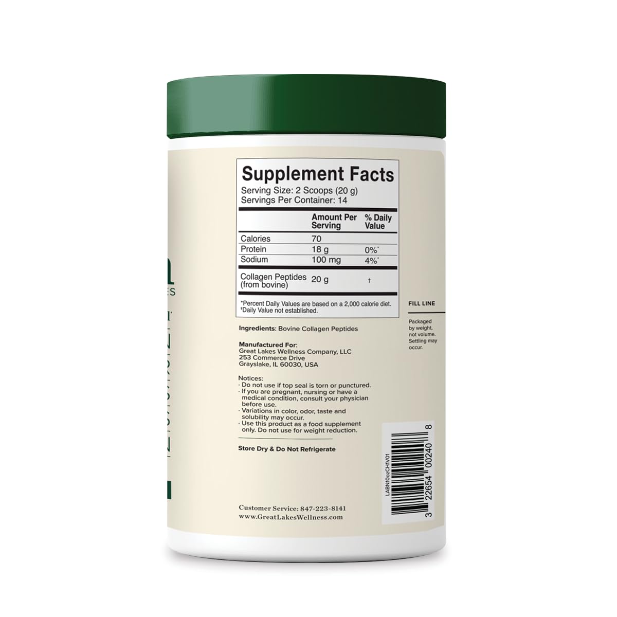 Great Lakes Wellness Collagen Peptides Powder for Skin, Hair, Nails, Joints & Digestion - Unflavored - Quick Dissolve Hydrolyzed, Non-GMO, Keto, Kosher - 10 oz