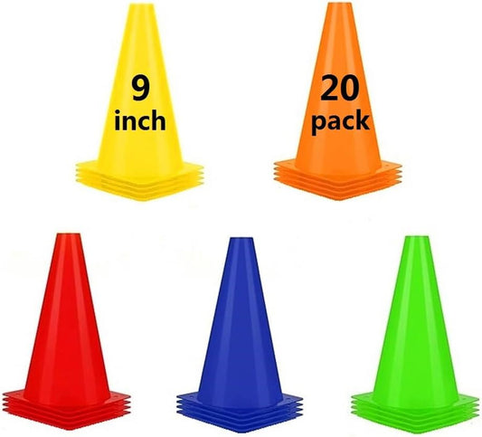 Soccer Cones (9 Inch 20 Pack), Agility Training Sport Cone with Carry Bag for Drilling Football Basketball Field Markers,