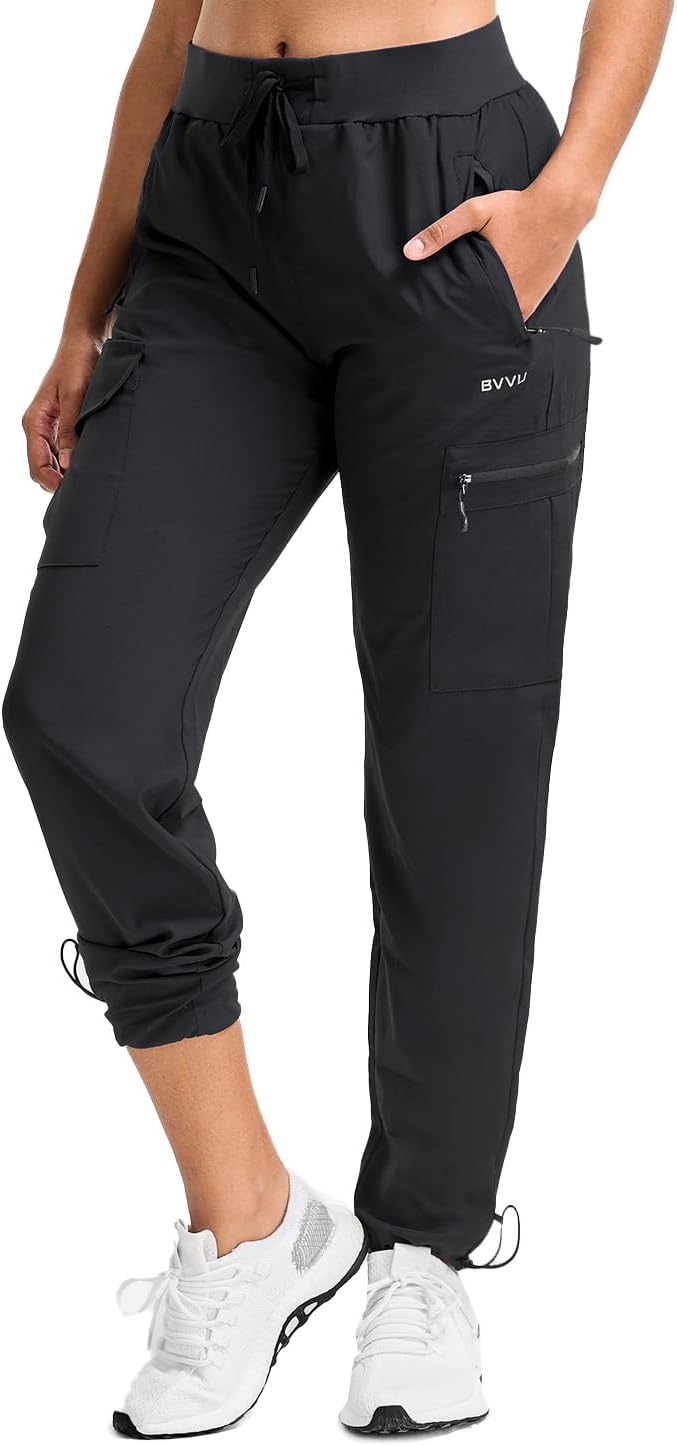 BVVU Women's Hiking Pants Lightweight Quick Dry Travel Outdoor Pants Waterproof Work Cargo Joggers with Zipper Pockets