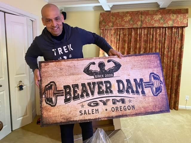 TAILORED CANVASES Personalized Gym Sign Wall Art Decor - Motivational Canvas s for Home Gym, Workout Room, Garage, Fitness Center - Workout Inspirational Posters - Gym Name on Rustic Copper, 48x16in