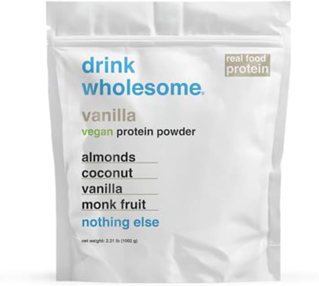 drink wholesome Vegan Vanilla Almond Protein Powder | for Sensitive Stomachs | Additive & Dairy Free | No Artificial Sweeteners | No Bloating, Farts or Gas | No Constipation or Diarrhea
