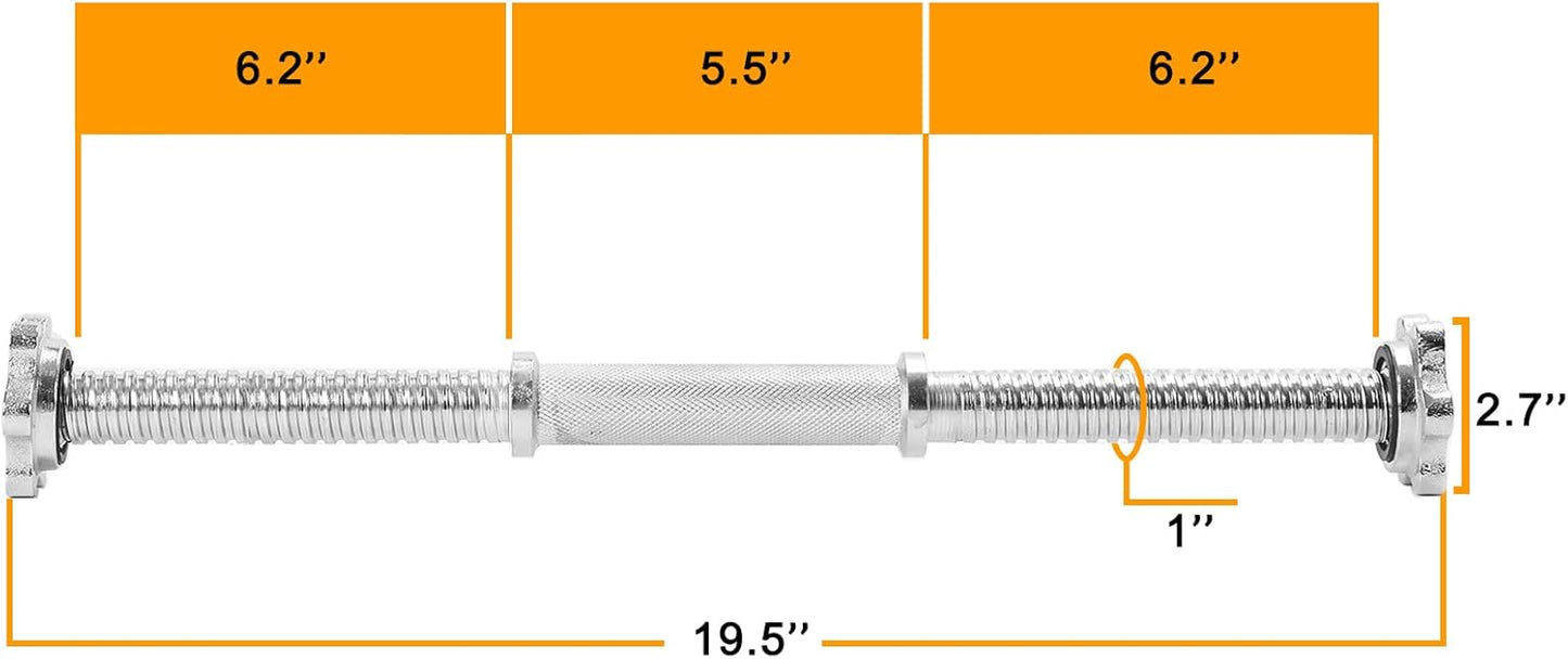 Threaded Dumbbell Rubber/Chrome Handles 1 Inch Pair, Adjustable Dumbbell Bar Handles, Fits Standard Weight Plates with 1” Diameter, for Gym Workouts, Exercise, Weightlifting, Sold in Pair