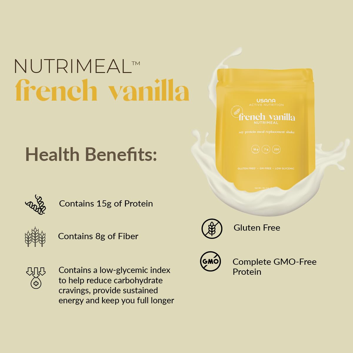 USANA Nutrimeal Meal Replacement Shake - French Vanilla - NON-GMO - Gluten Free - Low Glycemic - 540 Grams - 9 Servings